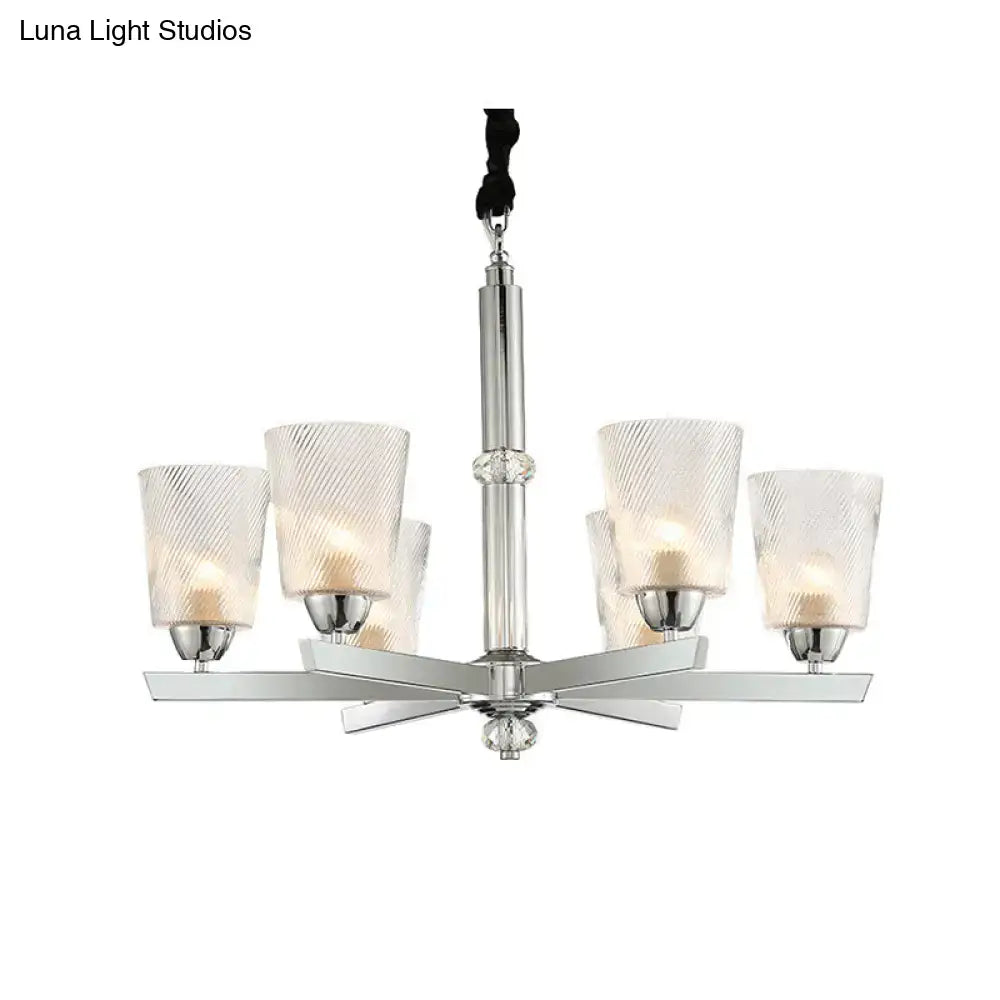 Modern ribbed glass chrome chandelier – living room pendant light