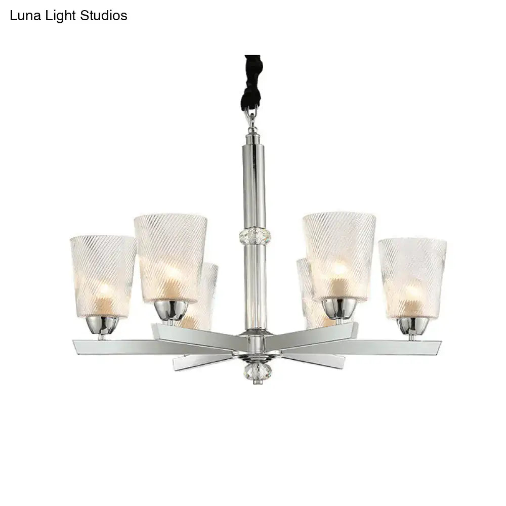 Modern ribbed glass chrome chandelier – living room pendant light