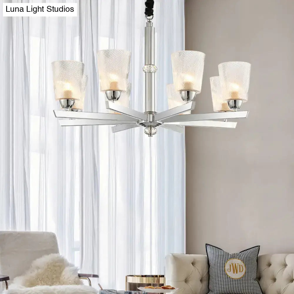 Modern ribbed glass chrome chandelier – living room pendant light