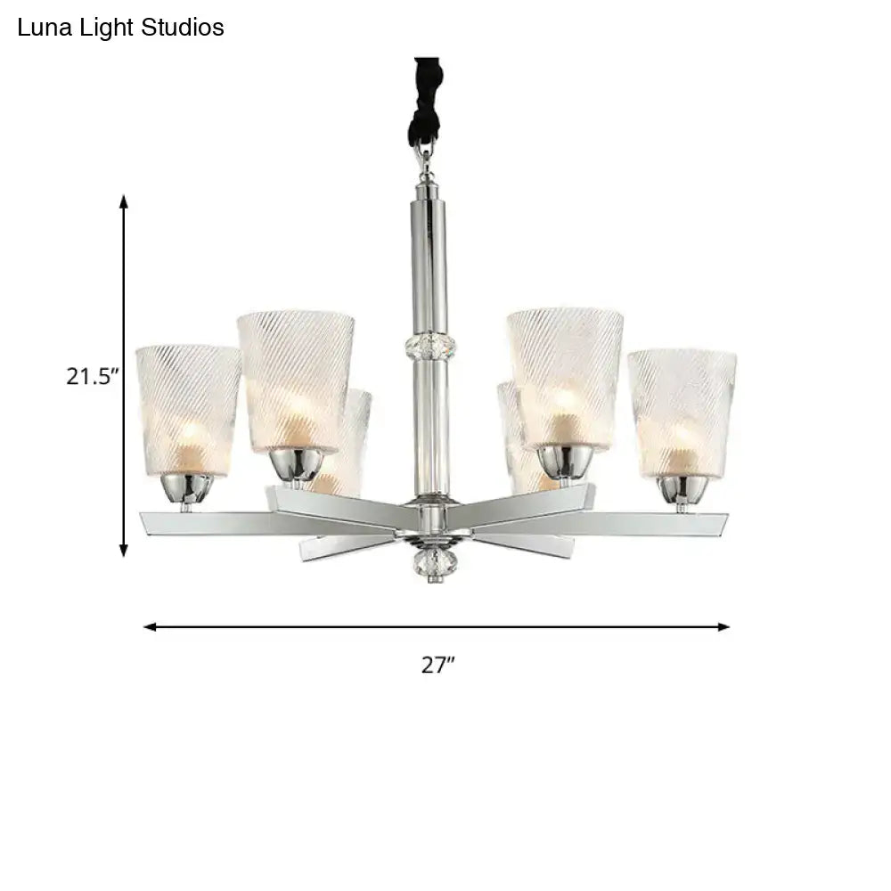 Modern ribbed glass chrome chandelier – living room pendant light