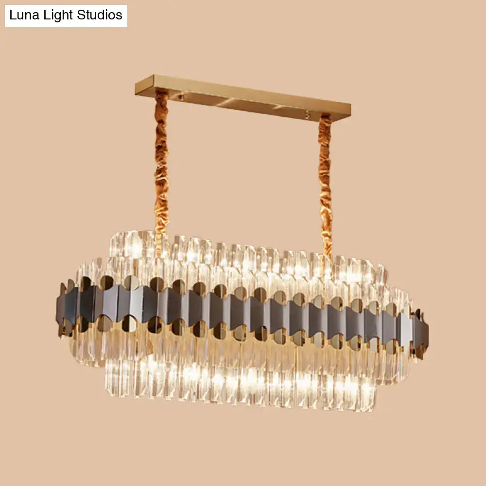 Modern silver & gold oval shape crystal prisms dining room chandelier