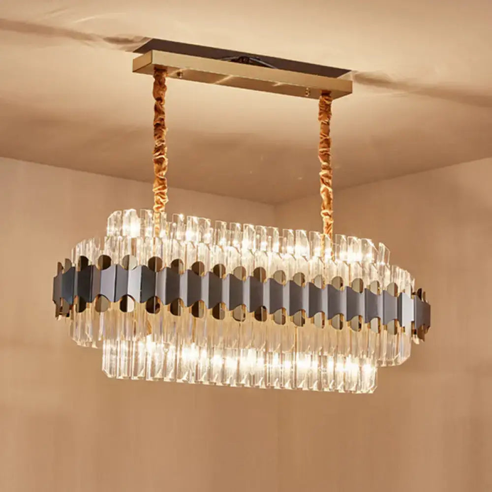 Modern silver & gold oval shape crystal prisms dining room chandelier