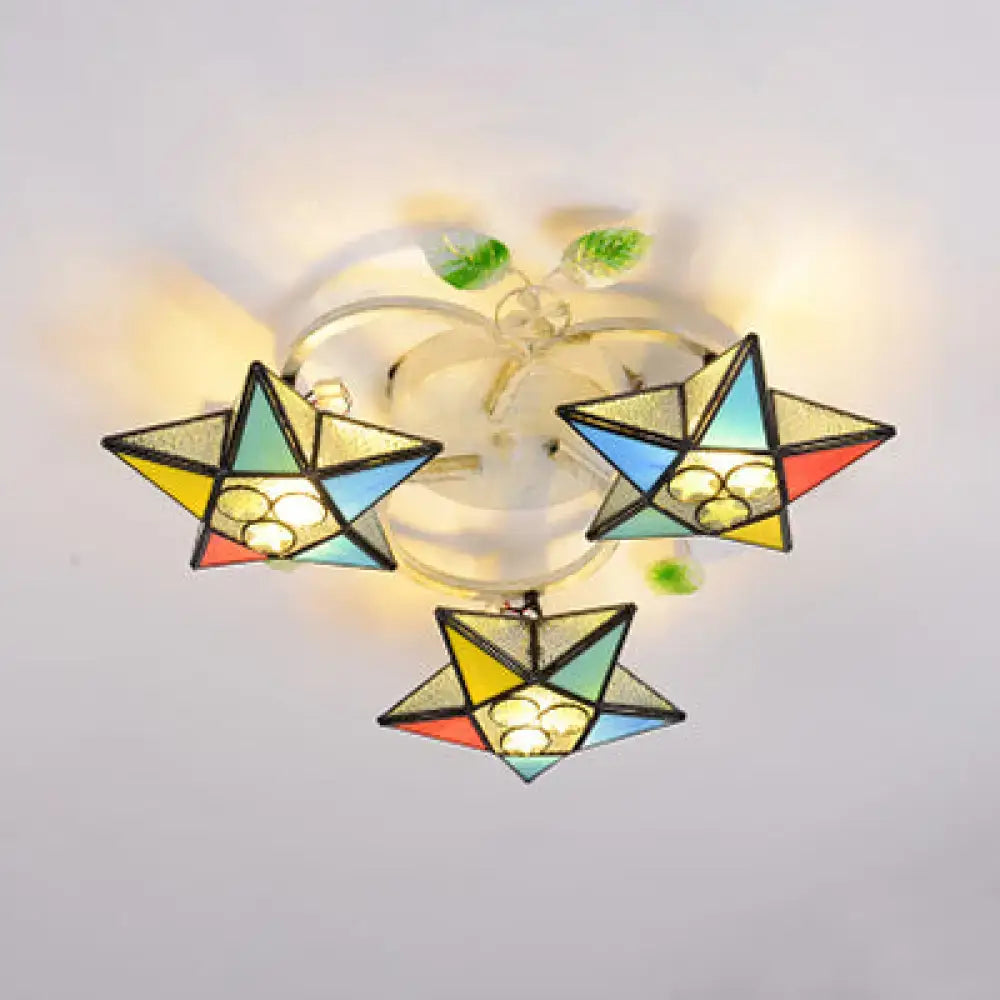 Modern tiffany stained glass star ceiling light for bedroom