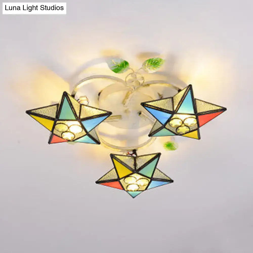Modern tiffany stained glass star ceiling light for bedroom