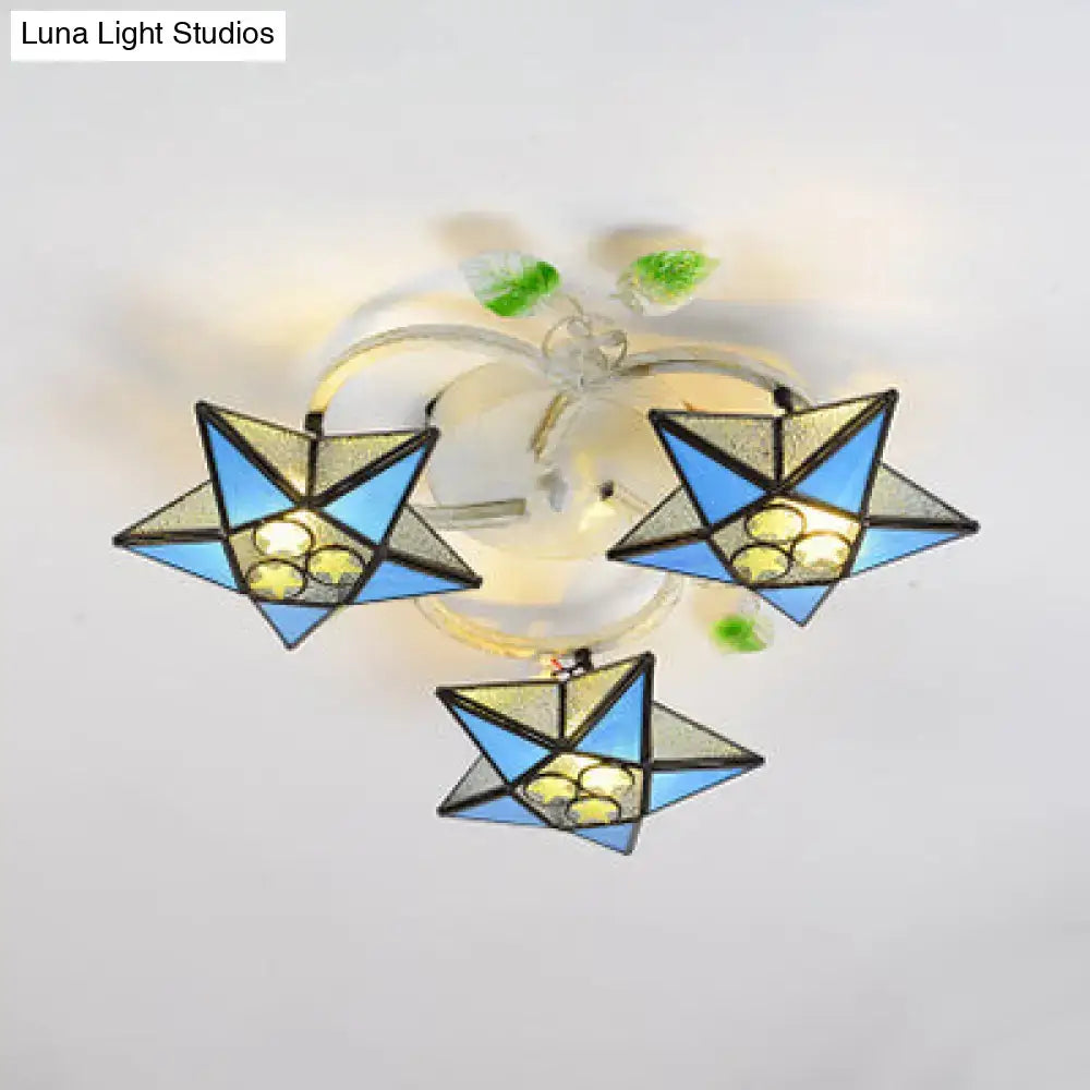 Modern tiffany stained glass star ceiling light for bedroom