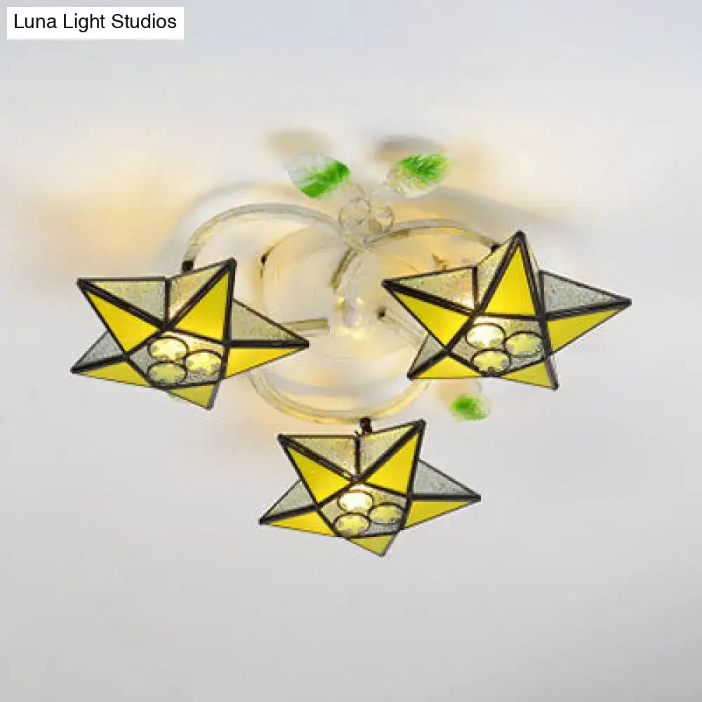 Modern tiffany stained glass star ceiling light for bedroom