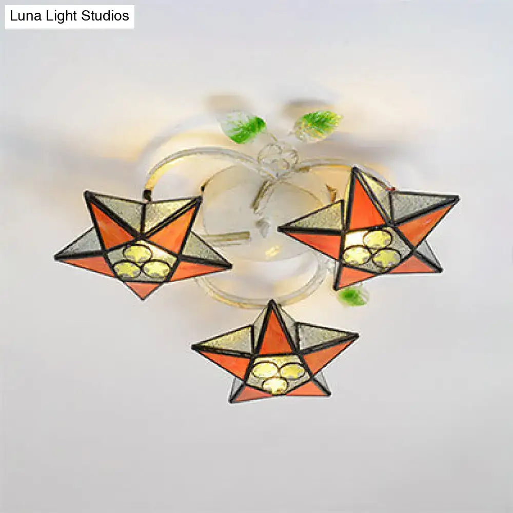 Modern tiffany stained glass star ceiling light for bedroom