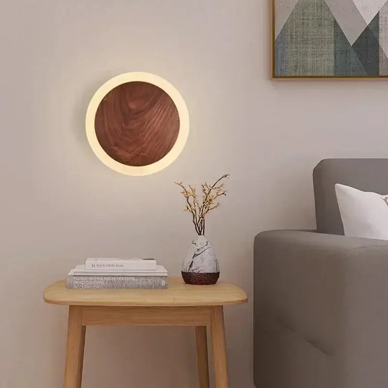Modern walnut led wall light walnut & beige bedroom sconce