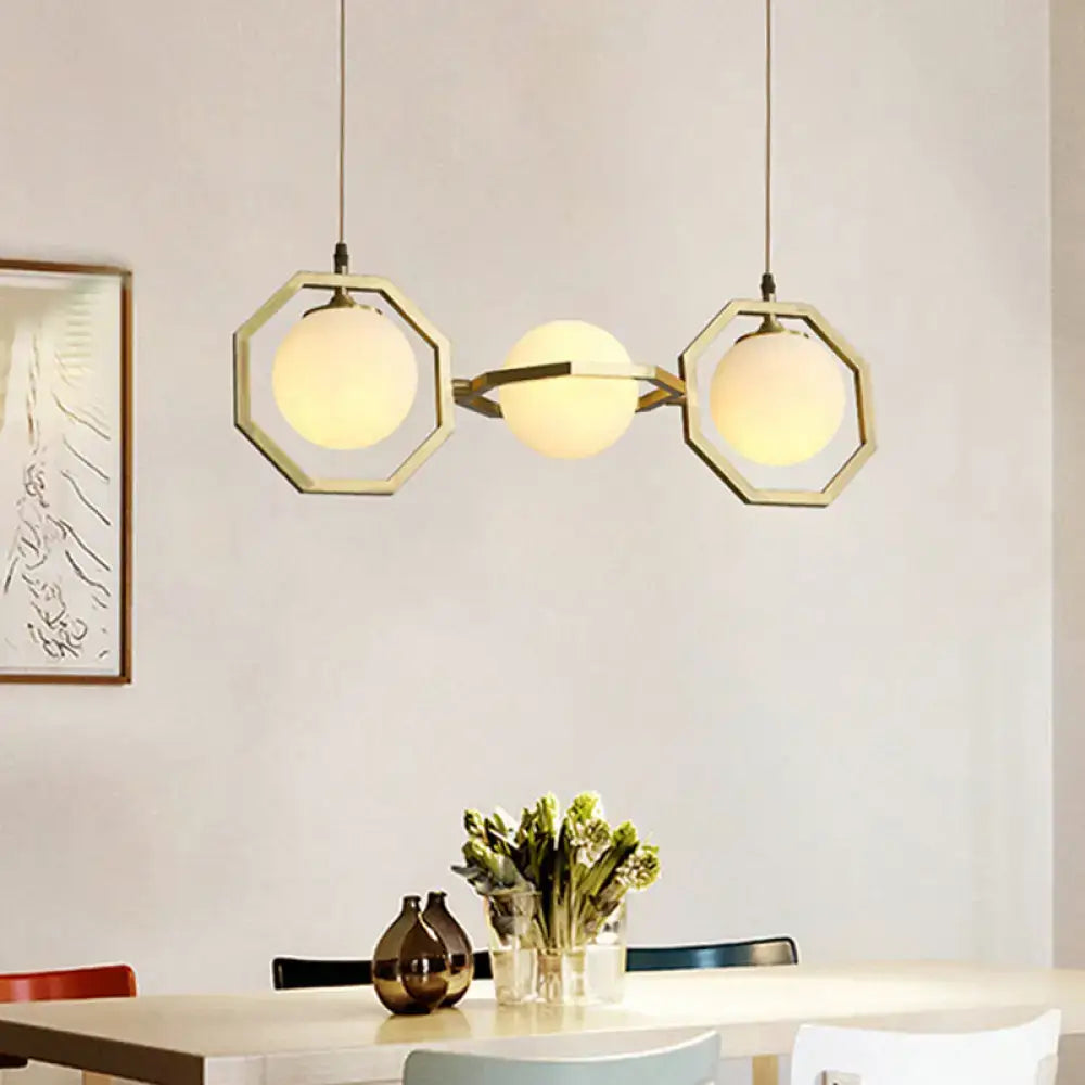 Modern gold octagon frosted glass orb pendant – kitchen island light