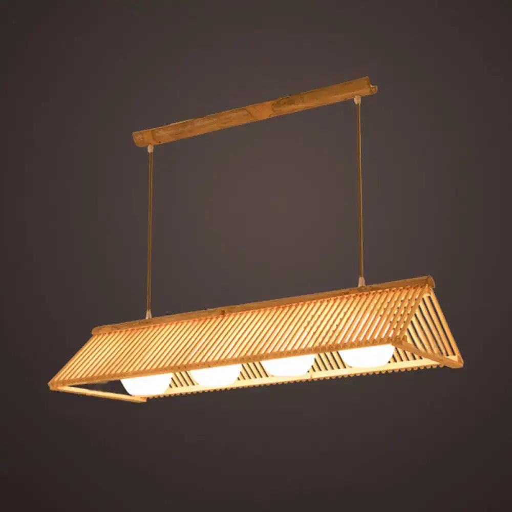 Modern bamboo and cream glass ceiling light dining room pendant