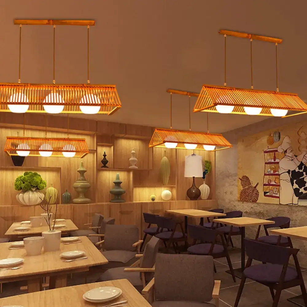 Modern bamboo and cream glass ceiling light dining room pendant