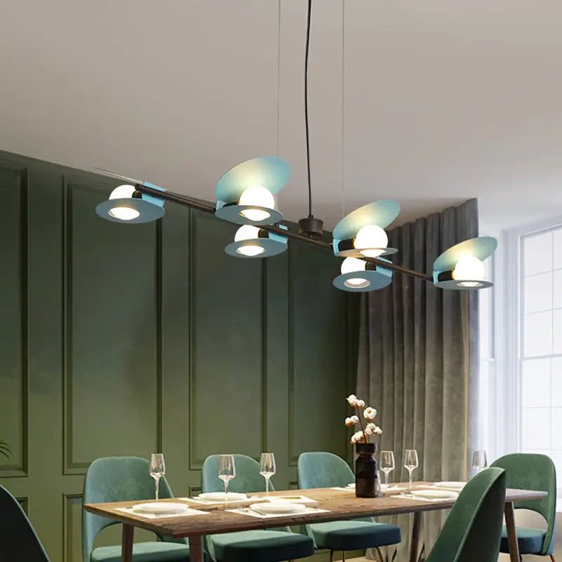 Modernist blue & black island ceiling light for dining room