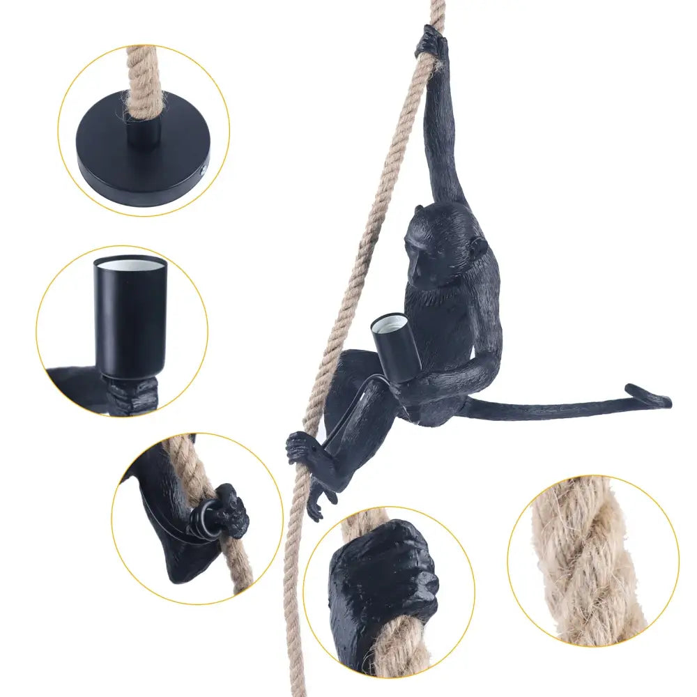 Gold monkey pendant lamp with hemp rope – living room light