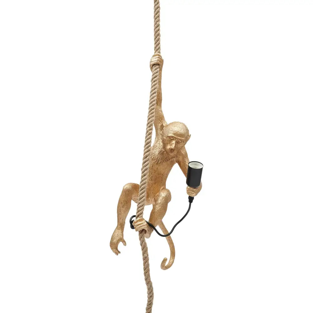 Gold monkey pendant lamp with hemp rope – living room light