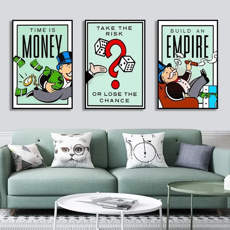 Minimalist mint monopoly millionaire canvas wall art office decor
