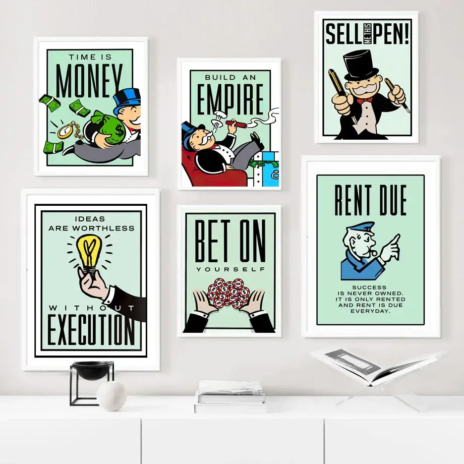 Minimalist mint and blue monopoly millionaire wall art bedroom decor
