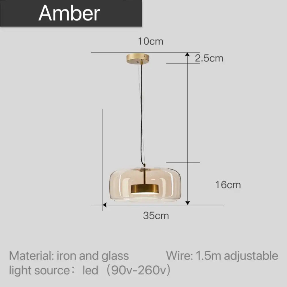 Modern amber glass and brass nordic pendant light dining room