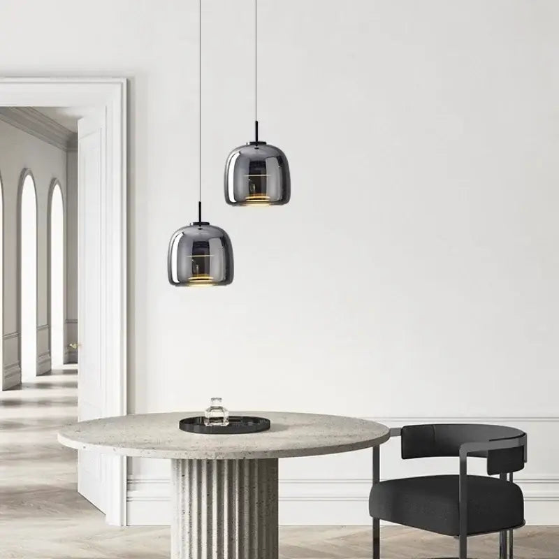 Modern amber glass and brass nordic pendant light dining room