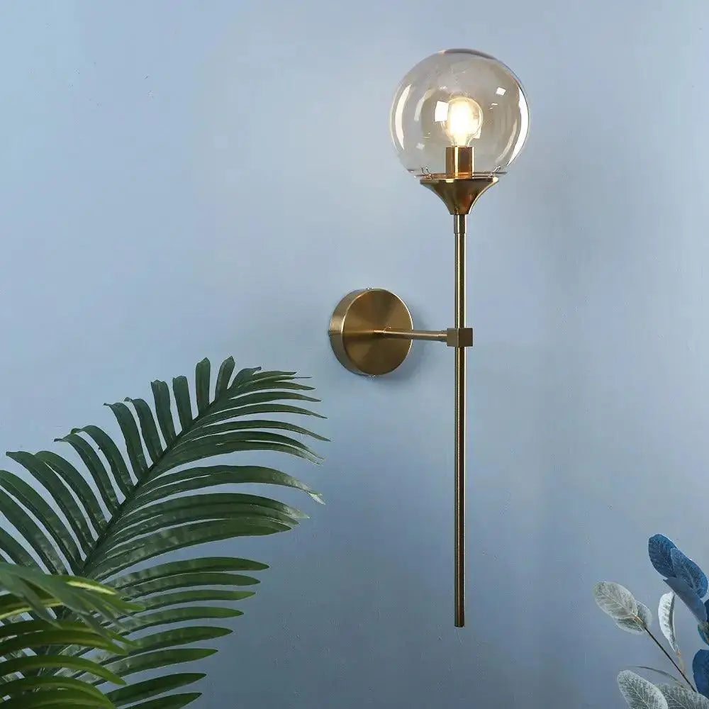 Moroccan brass and amber glass wall sconce bedroom light