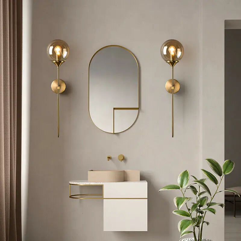 Moroccan brass and amber glass wall sconce bedroom light