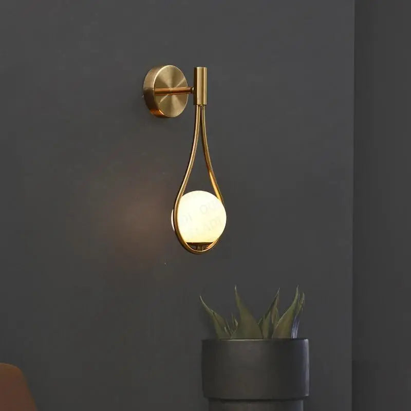 Modern gold teardrop nordic wall lamp bedroom glass sconce