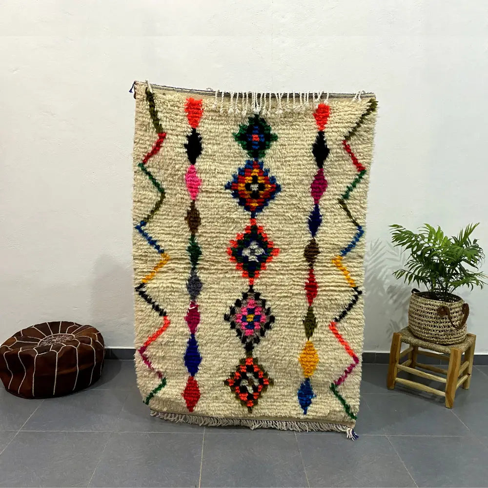 Handmade moroccan azilal rug cream geometric bedroom decor