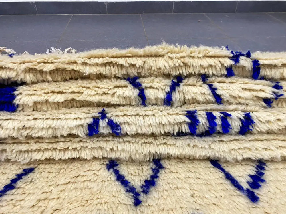 Handmade moroccan azilal rug beige & navy living room decor