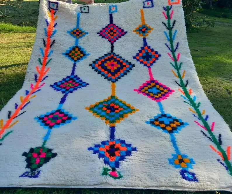 Handmade moroccan azilal rug multi geometric living room decor
