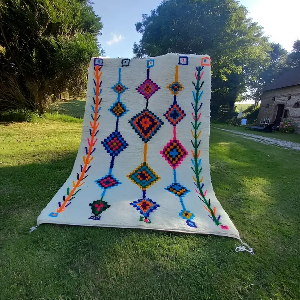 Handmade moroccan azilal rug multi geometric living room decor