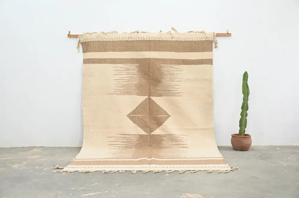 Beige & tan moroccan handmade azilal rug living room woven decor