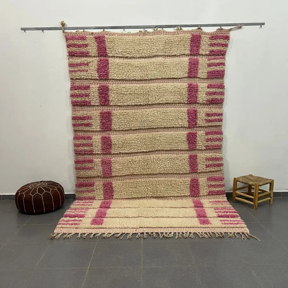 Handmade cream & dusty rose azilal rug living room natural wool