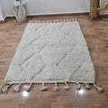 Authentic moroccan handmade beni cream diamond rug bedroom decor