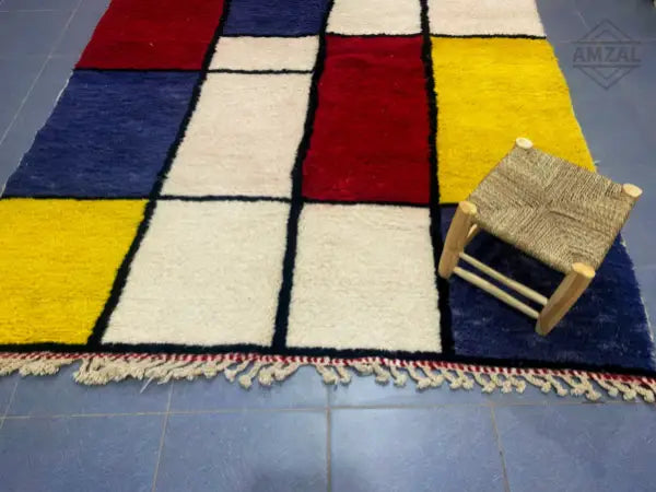 Vibrant geometric moroccan handmade beni ouarain rug living room