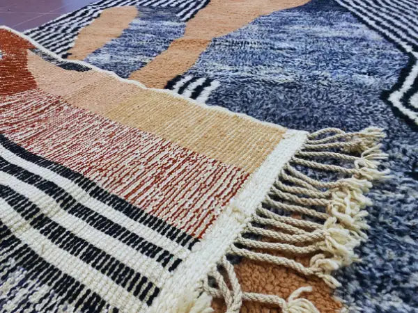 Beni ouarain navy & terracotta moroccan handmade rug bedroom decor