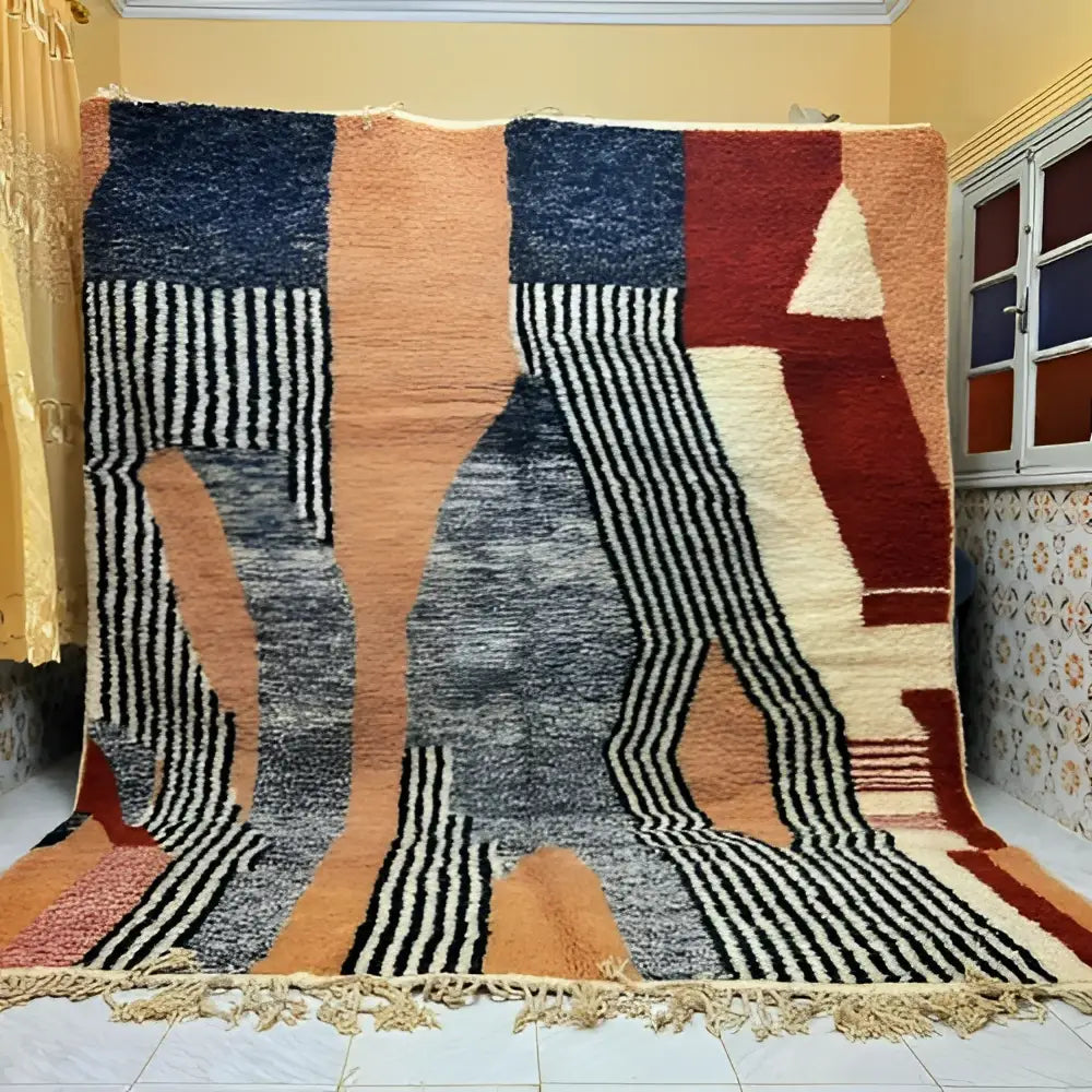 Beni ouarain navy & terracotta moroccan handmade rug bedroom decor