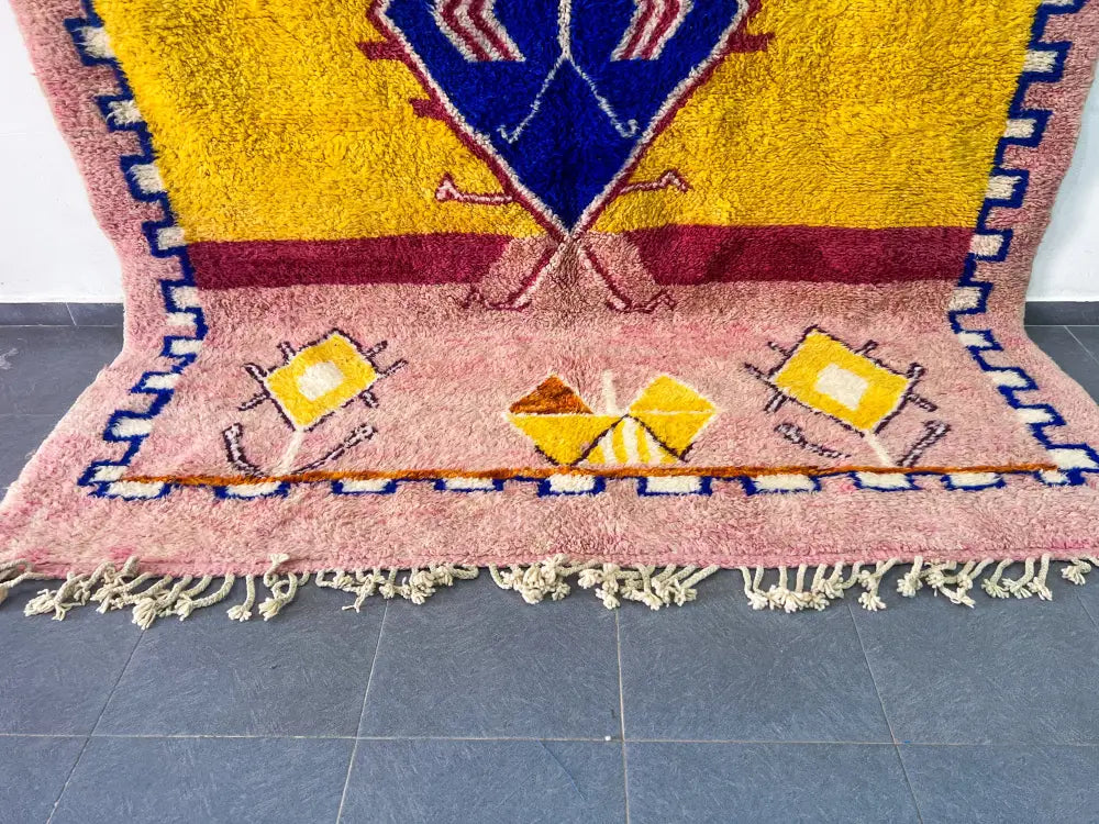 Pink & yellow moroccan handmade beni ouarain rug living room decor