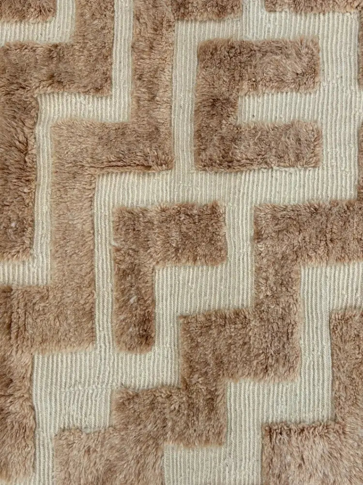 Handmade beni ouarain beige & cream wool rug bedroom decor