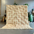 Handmade beni ouarain beige & cream wool rug bedroom decor