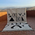Handmade cream and black beni ouarain rug living room wool decor