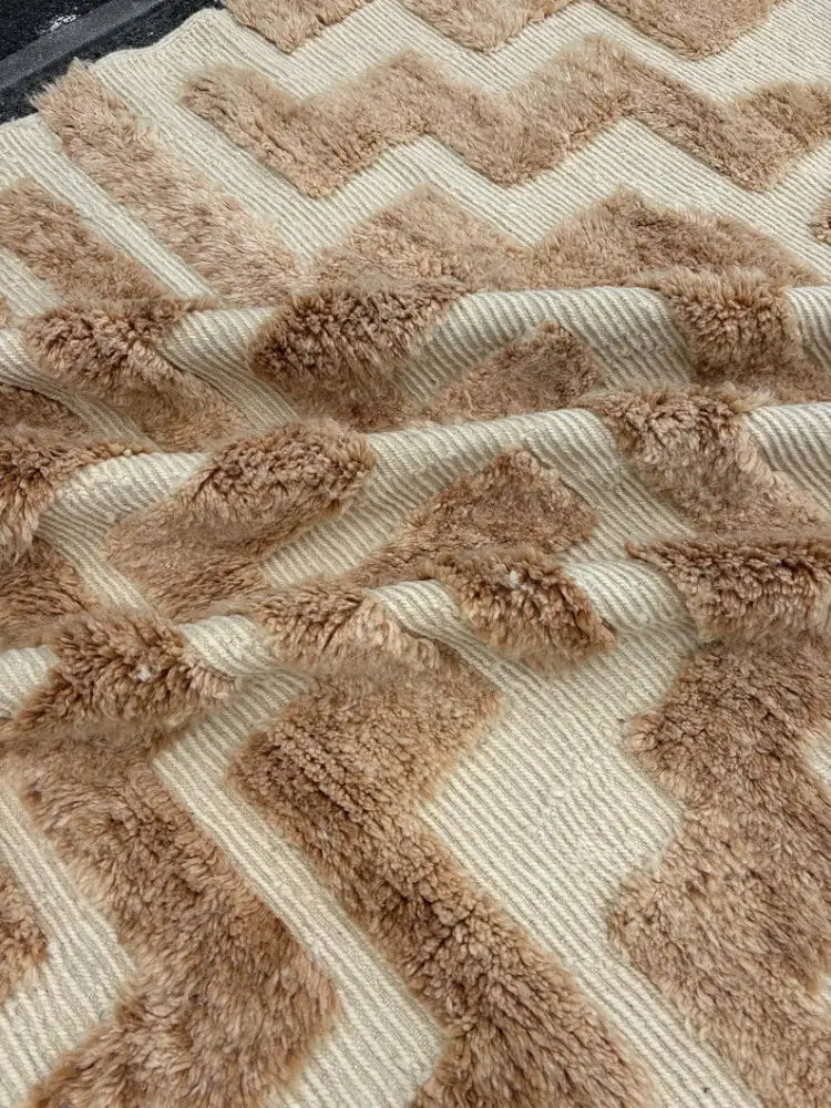 Handmade beni ouarain beige & cream wool rug bedroom decor