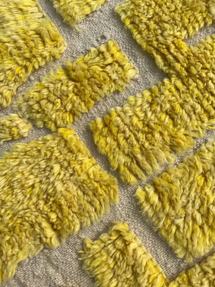 Handmade beni ouarain yellow & cream rug living room decor