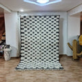 Black and white checkered moroccan handmade blessed beni ourain rug bedroom