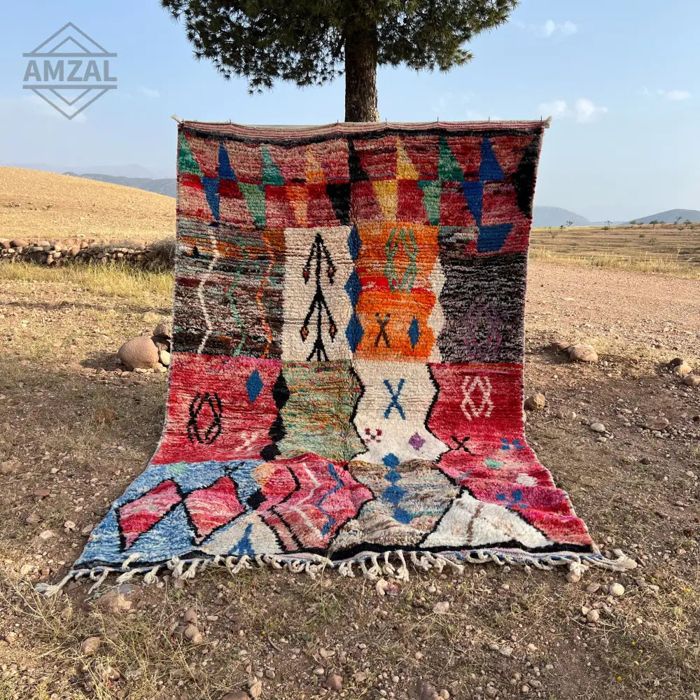 Handwoven multicolored moroccan handmade boujaad rug living room wool