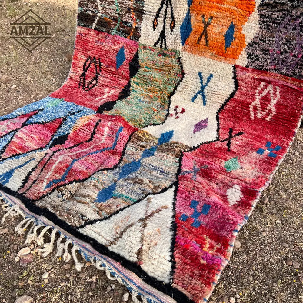 Handwoven multicolored moroccan handmade boujaad rug living room wool