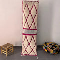 Handmade moroccan beni ouarain rug cream & magenta bedroom decor