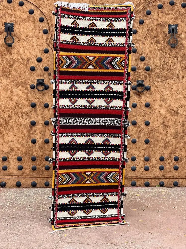 Vibrant geometric moroccan handmade taznakht rug bedroom runner