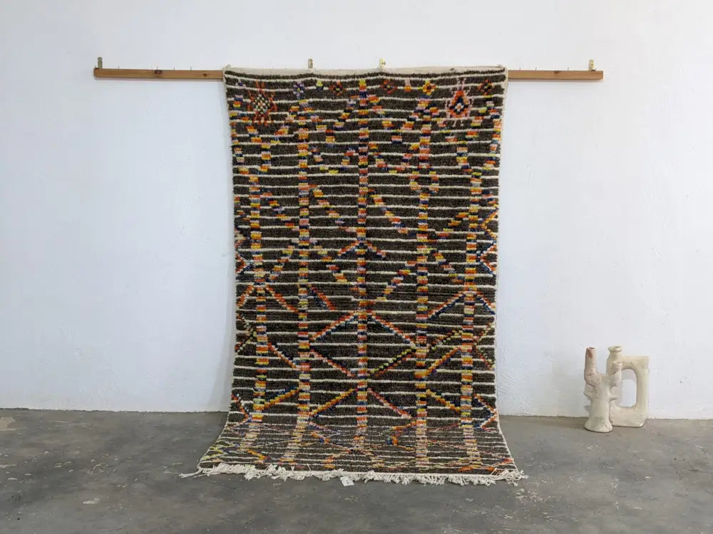 Handwoven moroccan handmade brown wool rug – living room decor