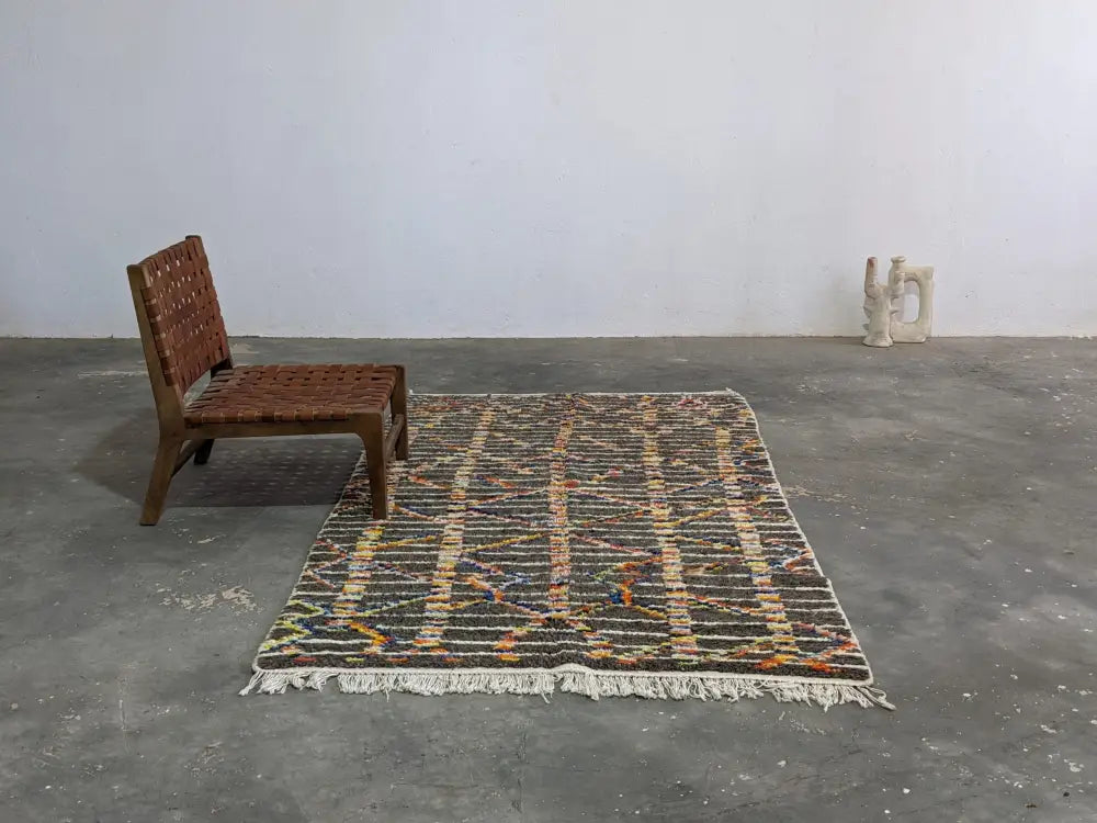 Handwoven moroccan handmade brown wool rug – living room decor