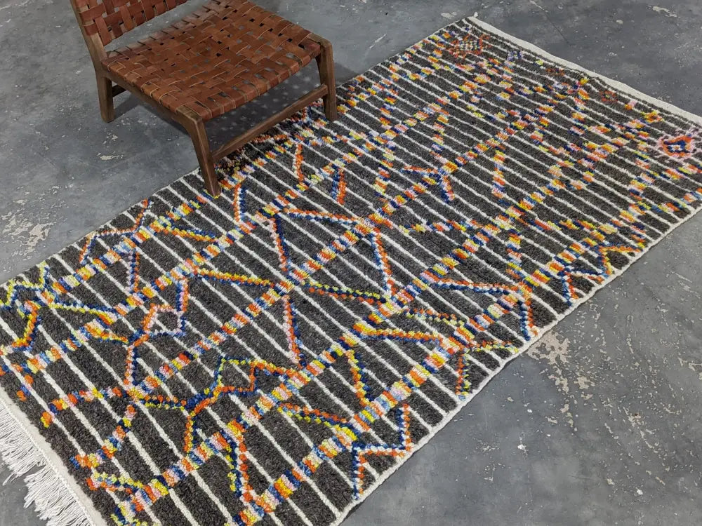 Handwoven moroccan handmade brown wool rug – living room decor