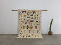 Handmade moroccan azilal rug beige geometric bedroom wool carpet